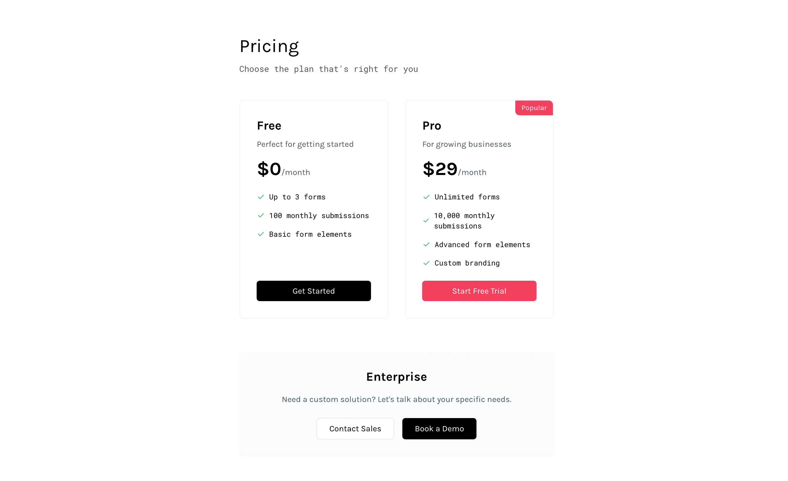 Pricing Table